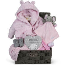 Hoolaroo Baby Gift Set Basket for Girls Pink Large Gift Hamper Newborn Elephant Comforter Blanket Baby Shower Special Unique New Present Soft Cute