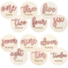 6 PCS Baby Monthly Milestone Cards, Double Sided Wooden 3D Milestone Cards Signs for Photos Announcement Sign 1-12 Months Baby Shower Gifts Photograp