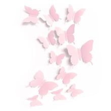 Cute Pink Butterfly Wall Decor 24 pcs, Girls Room Wall Decals, Danish Pastel Aesthetic Butterflies Stickers for Nursery Decorations