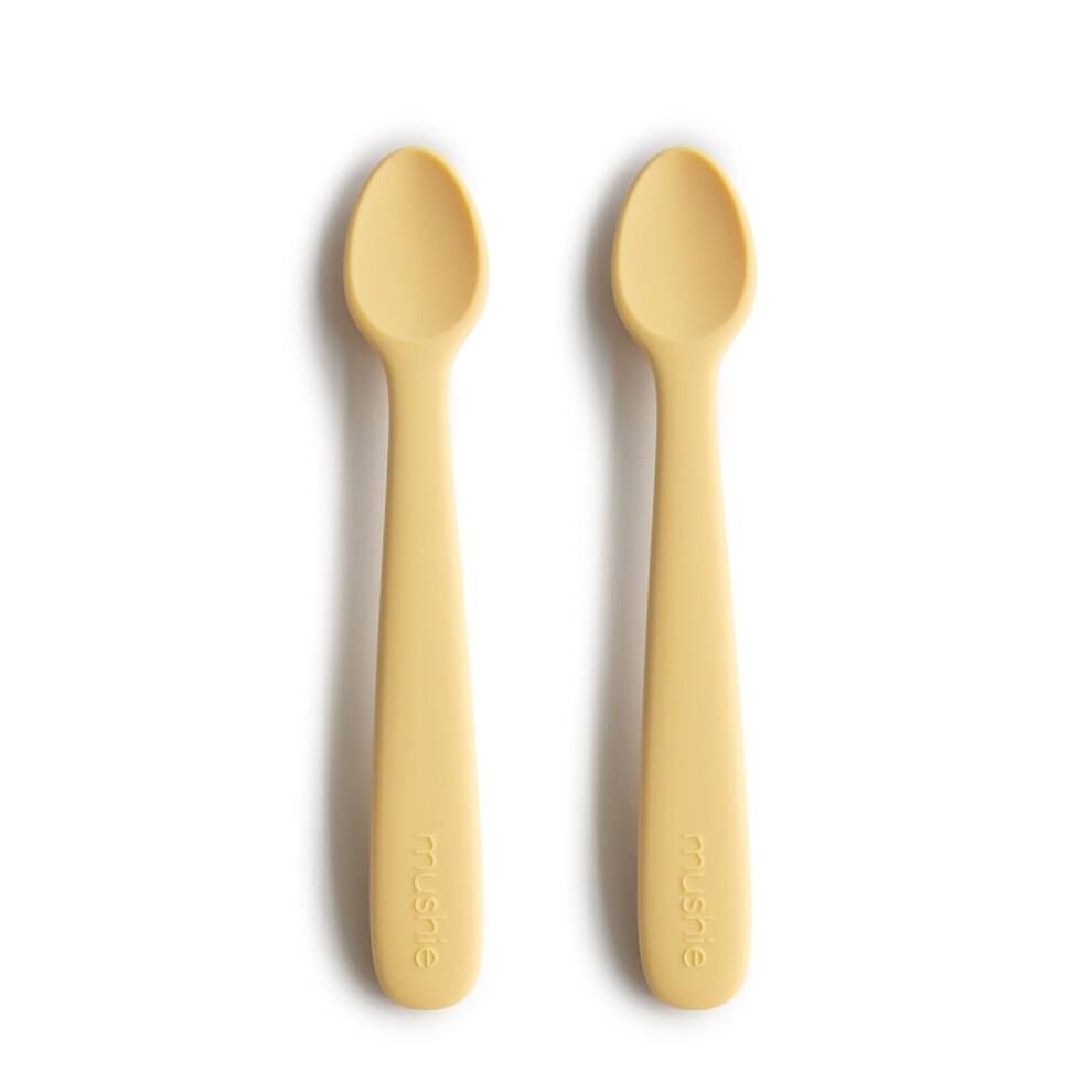 Baby Feeding Spoons | Bpa-Free Silicone Spoons 2-Pack | Dishwasher Safe Durable Toddler Utensils | Daffodil Mushie