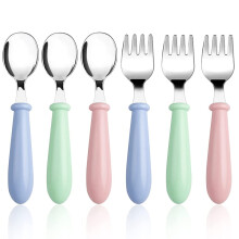 Lanjue 3 Set/6 PCS Baby Fork and Spoon, Toddler Utensils Stainless Steel Forks Spoons Silverware Set with Round Handle Kids Children's Flatware Cutle