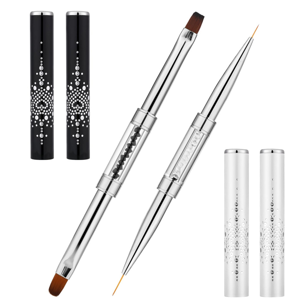 Salbsever 2Pcs Hard Gel Nail Brush, Builder Gel Brushes For Design Nails, French Manicure Brush French Tip Nail Gel Liner Brush Dual-Ended Nail Design Brushes