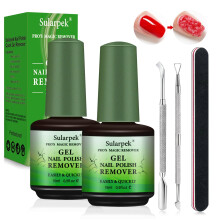 Sularpek 2 Pcs 15 ml Gel Nail Polish Remover, Quickly Remove Nail Polish in 3-5 Minutes with Nail File & Scraper