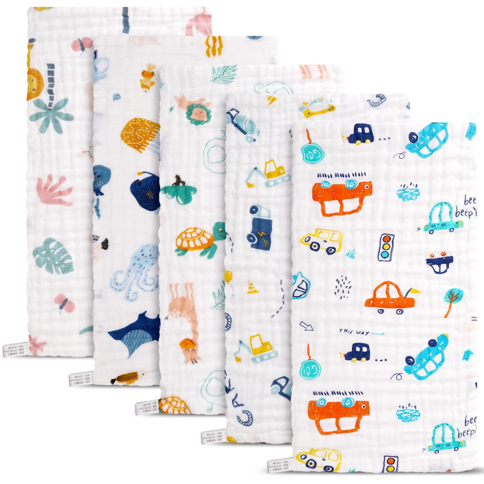 Gsrenyu 5 Pack Large Baby Muslin Squares 100% Cotton 50X25cm Muslin Cloths For Newborn, Super Soft Absorbent Face Cloths