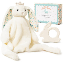 Fables & Stars Baby Gift Set Comforter Bunny Security Blanket with Silicone Teether Newborn Girl Boy Gifts for Baby Shower Birthdays Unisex Gifts