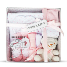 Kris X Kids Newborn Baby Girl Gift Set – 7 Piece Luxury Box (0-3 Months) | Baby Shower Gift | New Baby Girl Present | Pink