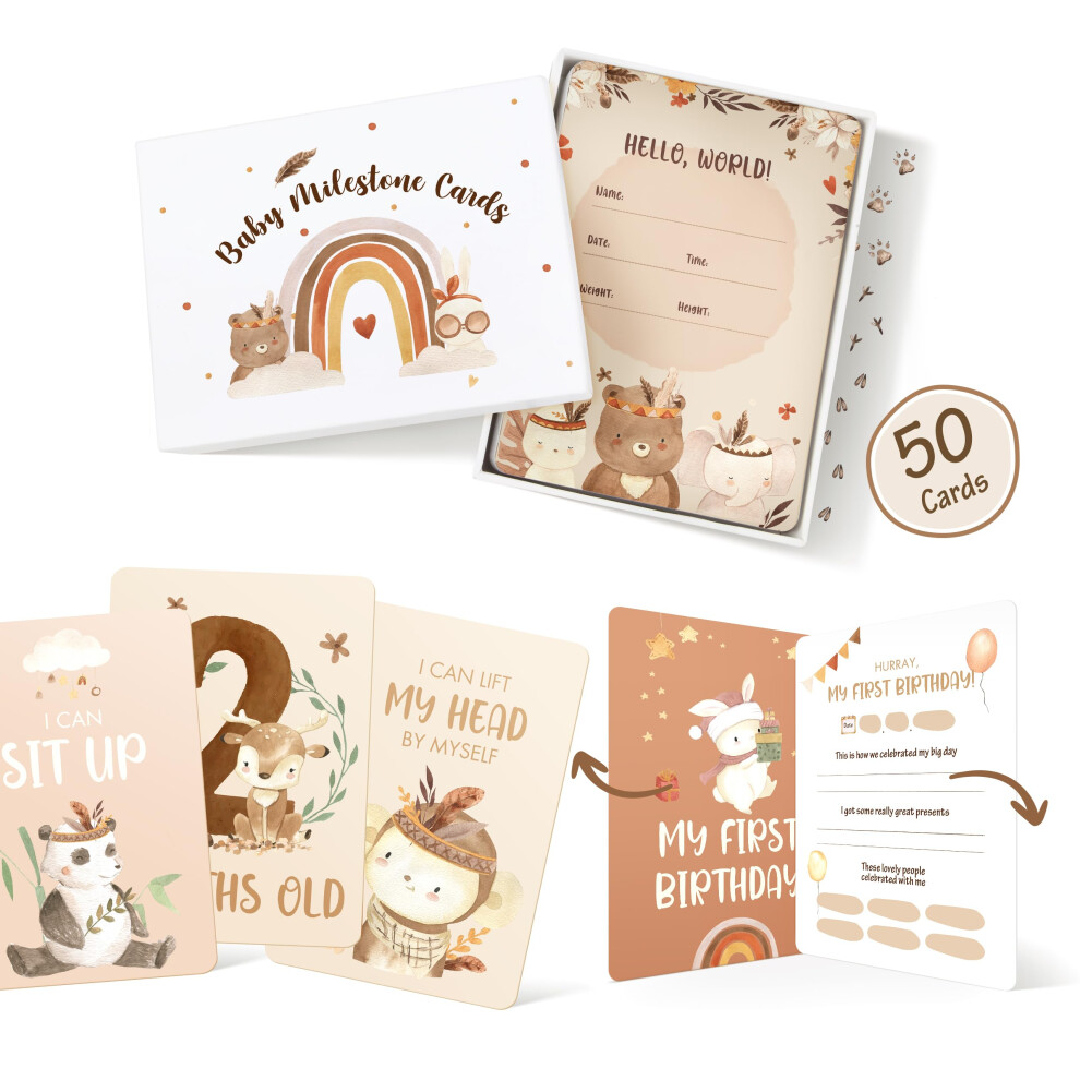 50 Baby Milestone Cards – Unisex Baby Memory Cards In Gift Box – Ideal For Baby Shower, New Parents & Pregnancy Gift Keepsake Hyggartn