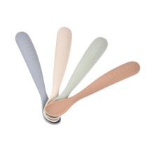 BÉABA Set of 4 Silicone Spoons for Baby/Infant Early Age – from 4 Months, Soft Rounded Tip, Long Ergonomic Handle, Non-Stick Silicone