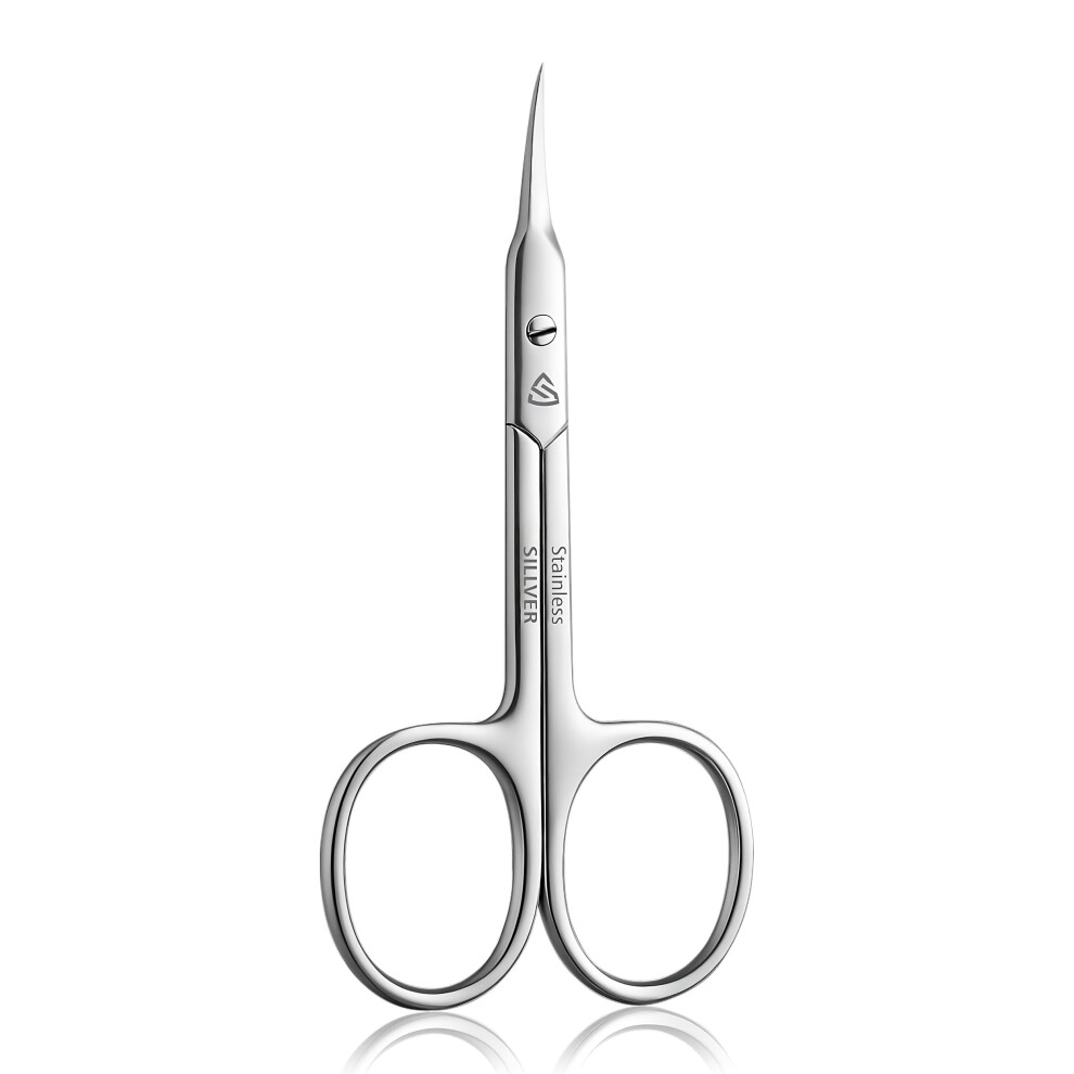 Sillver Cuticle Scissors Curved Blade - Extra Fine Pointed Tip Professional Manicure Grooming Scissors For Cuticles, Beard, Nose Hair, Eyelash