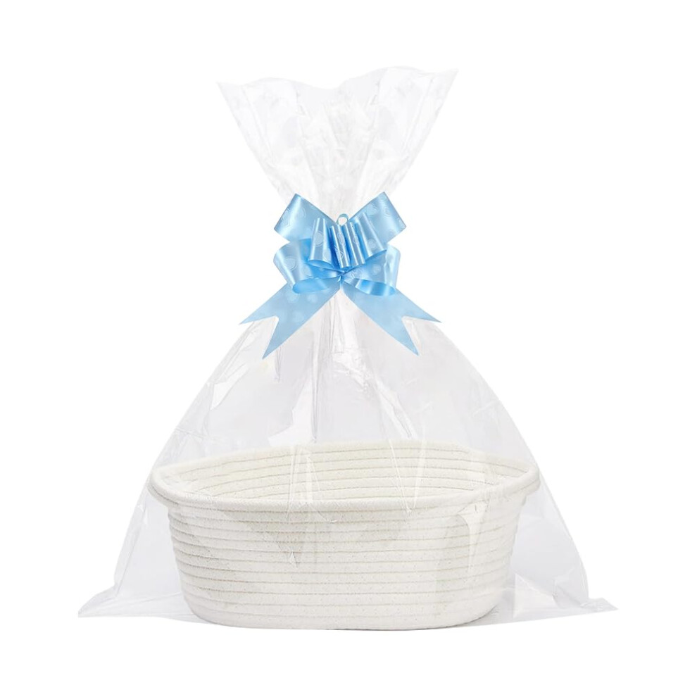 Gift Basket, Woven Rope Basket With Cellophane Bags & Pull Bows, Woven Storage Baskets With Handles, Empty Hamper Baskets For Baby Shower Hojalis