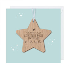Baby Loss Memorial Gift - Miscarriage/Stillbirth Keepsake - The Tiniest Feet Leave The Biggest Footprints In Our Hearts (Blue, Card With Wooden Star)