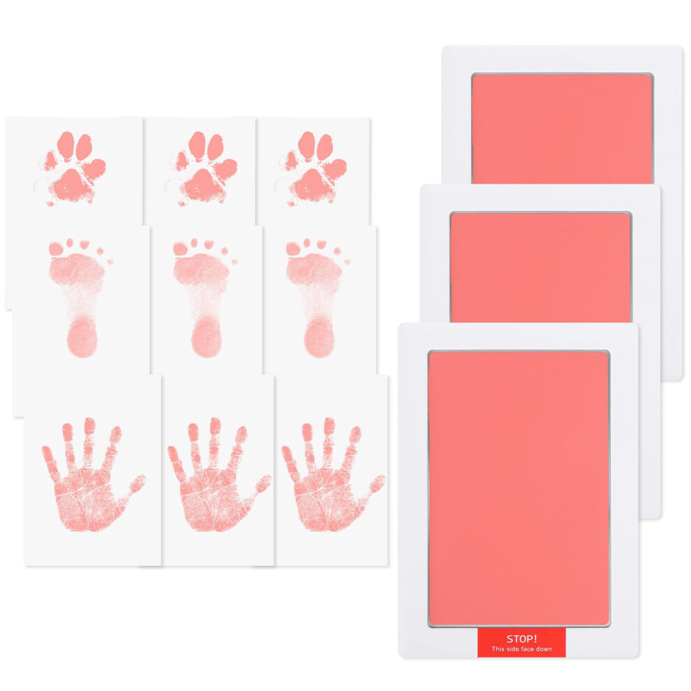 Baby Handprint And Footprint Kit | 3 Pack Baby Inkless Print Pads | 9 Imprint Cards | Inkless Baby Footprint Kit Clean-Touch | Safe For Baby Hyzevee