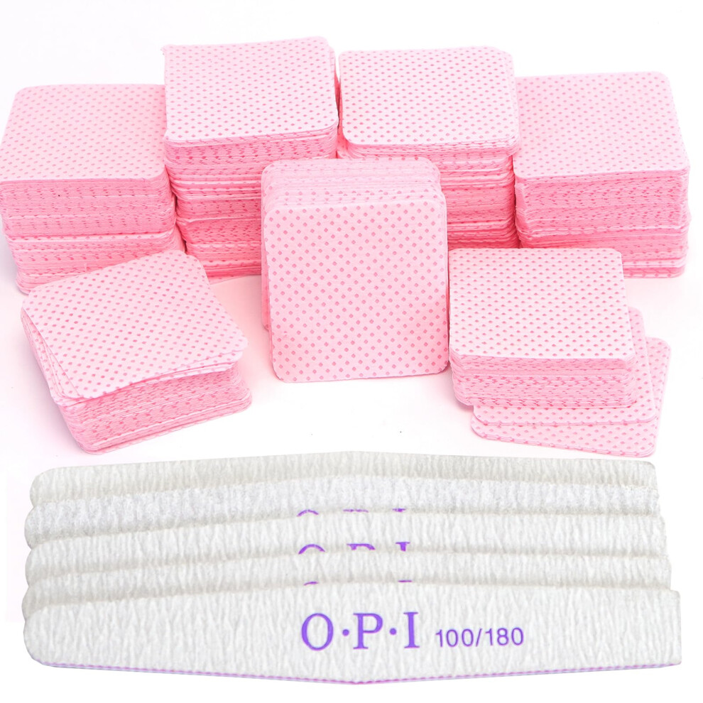 Zefphxs 600 Pcs Lint Free Wipes For Nails, Nail Wipes Pads With 5 Pcs Nail Files, Nail Art Acrylic Gel Remover Wipes, Lint Free Polish Pads For Nail, Eyelash