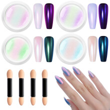 Glassy Pearl Chrome Nail Powder: BISHNGYF High Gloss Aurora Chrome Powder for Nails