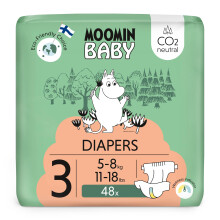 Moomin Baby Eco Nappies Size 3, 5-8 kg (11-17 lbs), 48 Sensitive Premium Diapers | CO2 Neutral | Soft and Skin Friendly, No Unnecessary Chemicals |