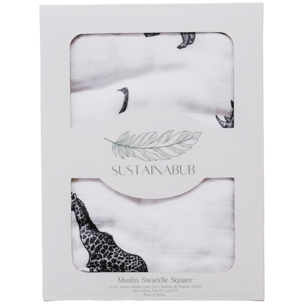 Sustainabub Pack Of 3 Organic Baby Muslin Cloths - Award-Winning Soft Muslin Squares. Gots & Oeko Tex Certified Bamboo & Organic Cotton Blend
