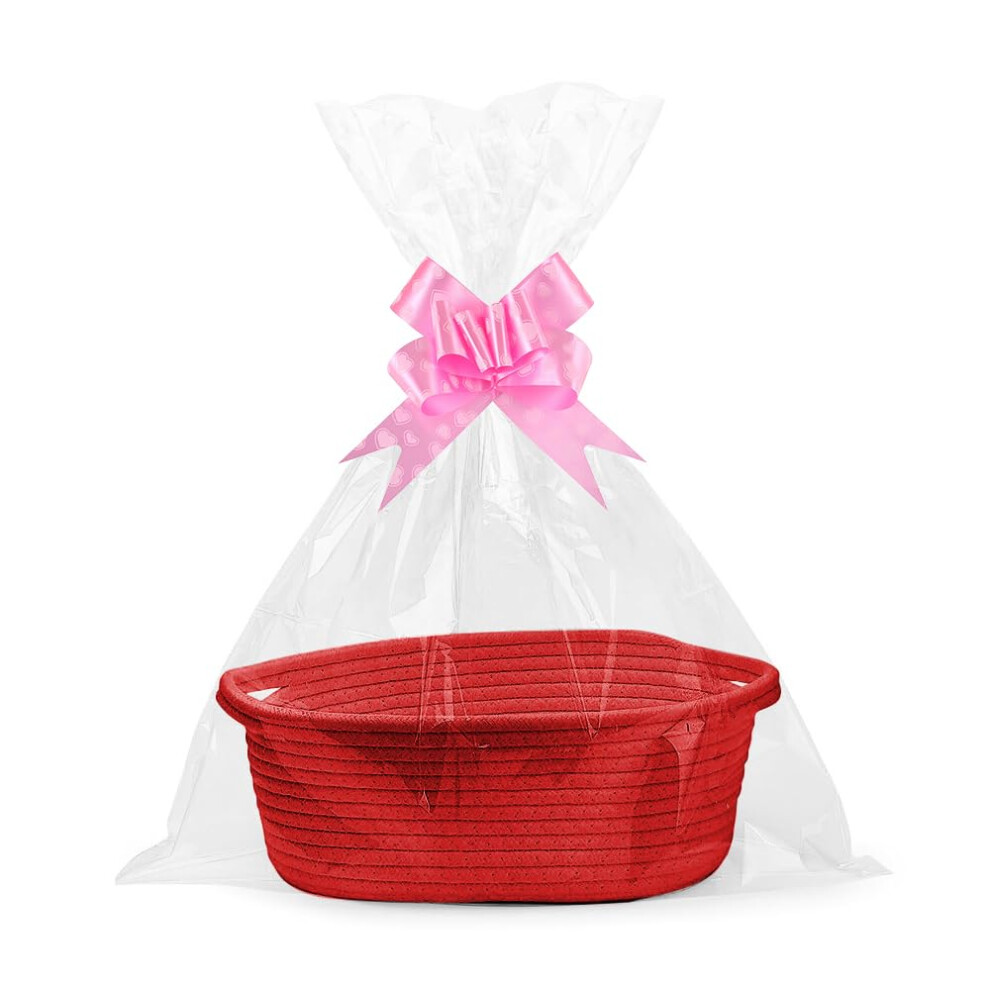 Gift Basket, Hamper Kit, Empty Hamper Basket With Cellophane Bags And Pull Bows, Rope Gift Baskets With Handles Lotvic