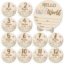 7 Pcs Floral Wooden Baby Milestone Cards, Double Sided Milestone Cards, Baby Months Signs
