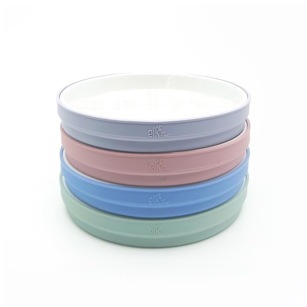 Kids 7.8” Porcelain Plates With Silicone Sleeves | Suitable For Babies/Toddlers | Microwave & Dishwasher Safe White Elk And Friends