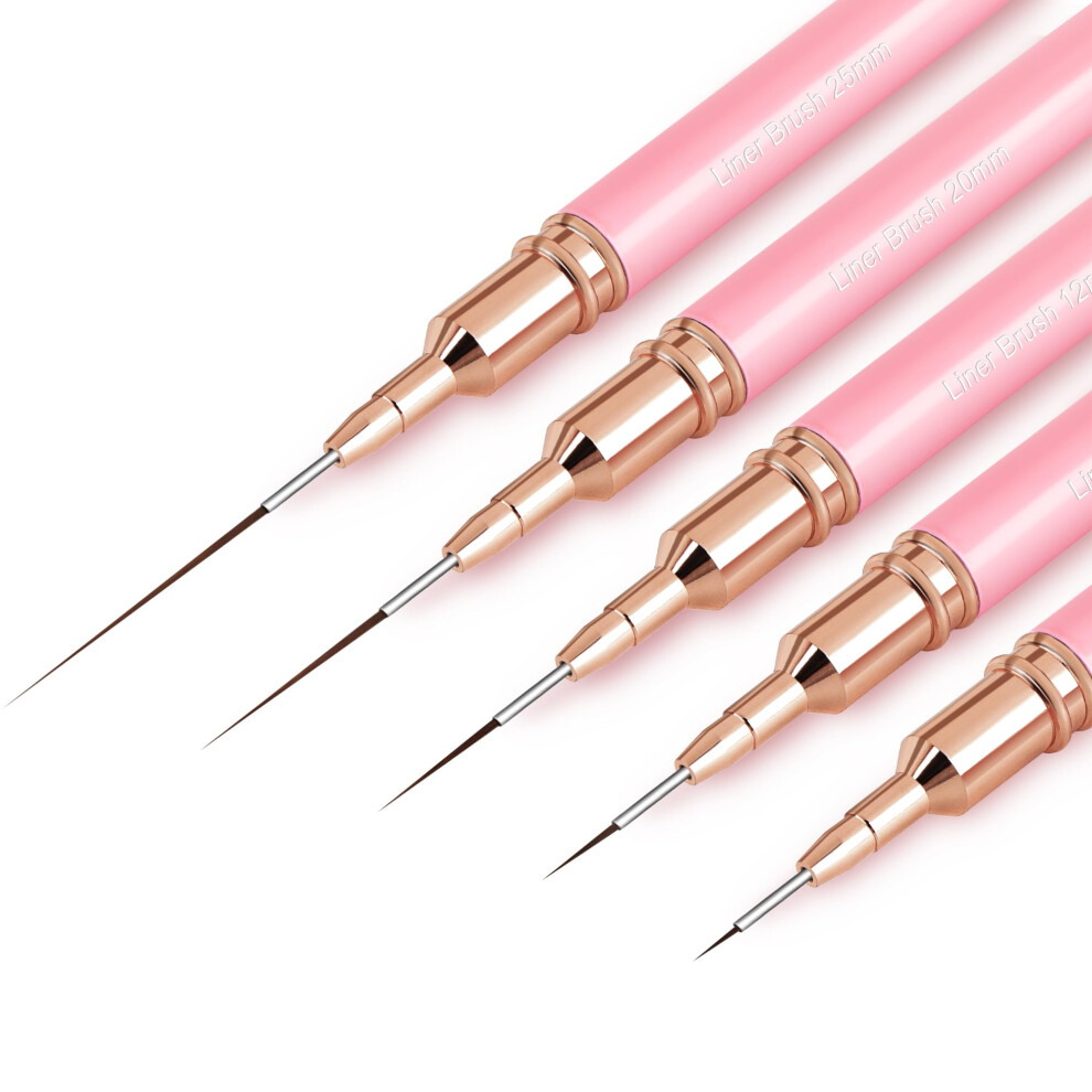 Zeohbety Nail Art Brushes, 5Pcs Nail Art Liner Brushes, Painting Art Design Brush Set Nail Dotting Drawing Tool For Long Lines, Thin Details