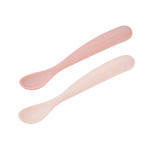 BÉABA Set of 2 Silicone Spoons for Baby/Infant Early Age – from 4 Months, Soft Rounded Tip, Long Ergonomic Handle, Travel Case