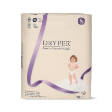 Baby Nappies Size 6 DRYPER (16kg +), 18 Count, Ultra-Thin Soft Hypoallergenic Nappies for Sensitive Skin, 3D Leak Guards + Wetness Indicator