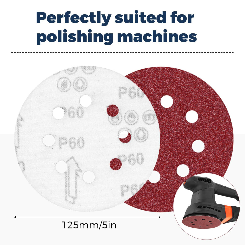 125Mm Sanding Discs,100Pcs Orbital Sander Discs Hook And Loop Sanding Pads For Random Orbital Sander 5051226616976