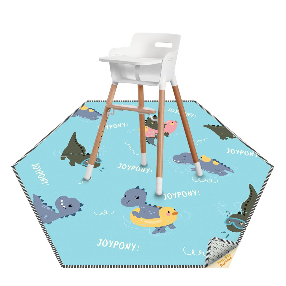 Thick-Hexagon Dinosaur Pattern 51"X51" Waterproof Splat Mat With Anti-Slip Bottom, Baby Mess Mat For Mealtime/Playtime/Picnic, Easy Clean Qhydz