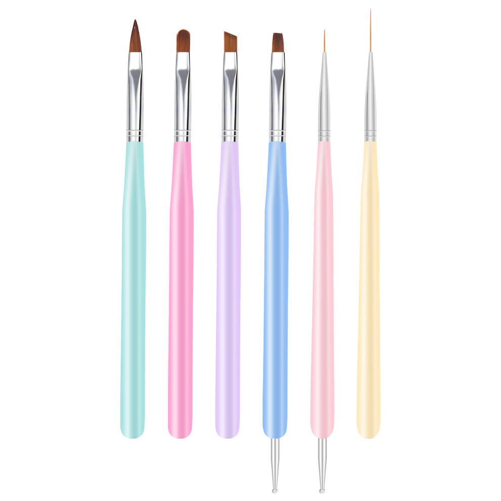 Zeohbety Nail Art Brushes, 6Pcs Nail Art Painting Tools With Nail Art Fine Liner Brush, Nail Design Painting Brushes Set, Builder Gel Brush