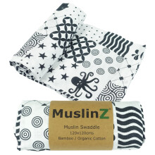 MuslinZ Newborn Sensory Muslin squares in Black and White for Visual Stimulation and Play, Tummy Time, Exlarge Muslin for baby