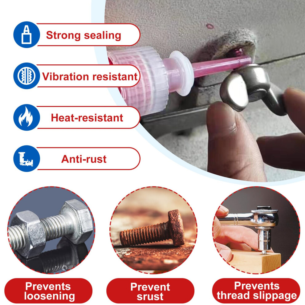 Thread Lock High Strength+Medium Strength, 100Ml Locktight Threadlock Prevent Nuts, Bolts, Fasteners And Screws From Loosening Due To Prolonged Vibra 5003387422392