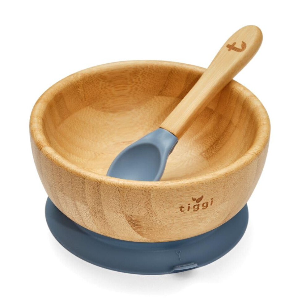 Bamboo Baby Bowl From Suction Base Baby Weaning Bowl (Dusky ) Blue Tiggi