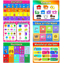 Educational Preschool Placemats for Kids Set of 6 Reusable Plastic Toddler Placemat Non Slip Washable Children Montessori Eat Table Mat for Nursery