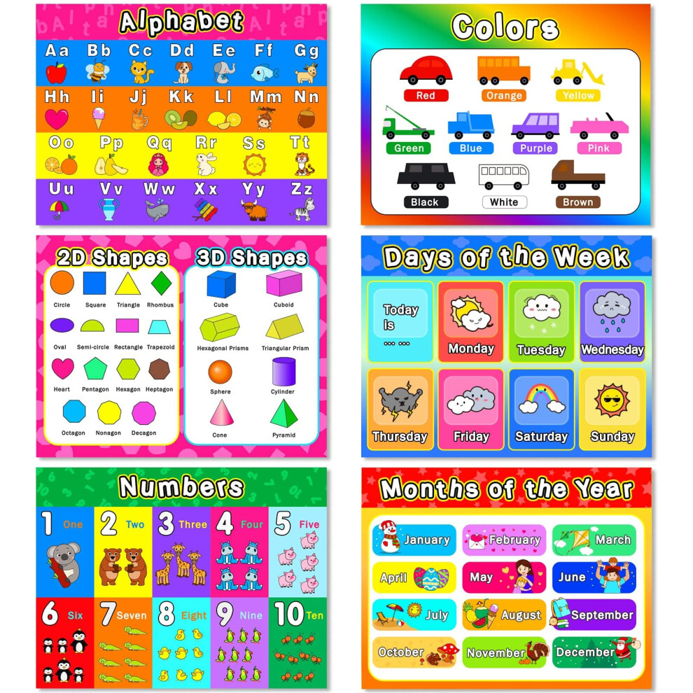 Obusatt Educational Preschool Placemats For Kids Set Of 6 Reusable Plastic Toddler Placemat Non Slip Washable Children Montessori Eat Table Mat For Nursery