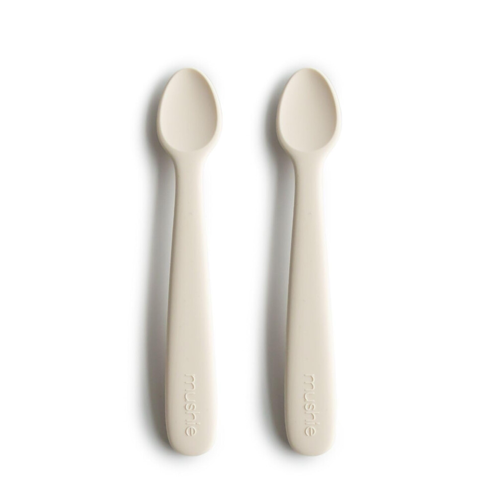 Baby Feeding Spoons | Bpa-Free Silicone Spoons 2-Pack | Dishwasher Safe Durable Toddler Utensils | Ivory Mushie