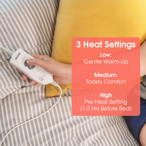 Abode Single Electric Blanket 60W White Heater with 3 Heat Settings, Preheat Function & Detachable Controls 1