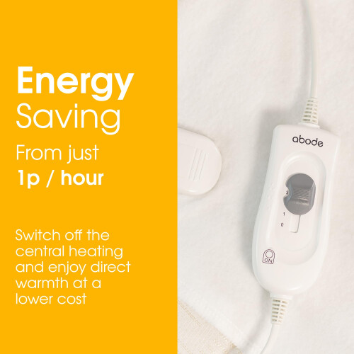 Abode Single Electric Blanket 60W White Heater with 3 Heat Settings, Preheat Function & Detachable Controls 2