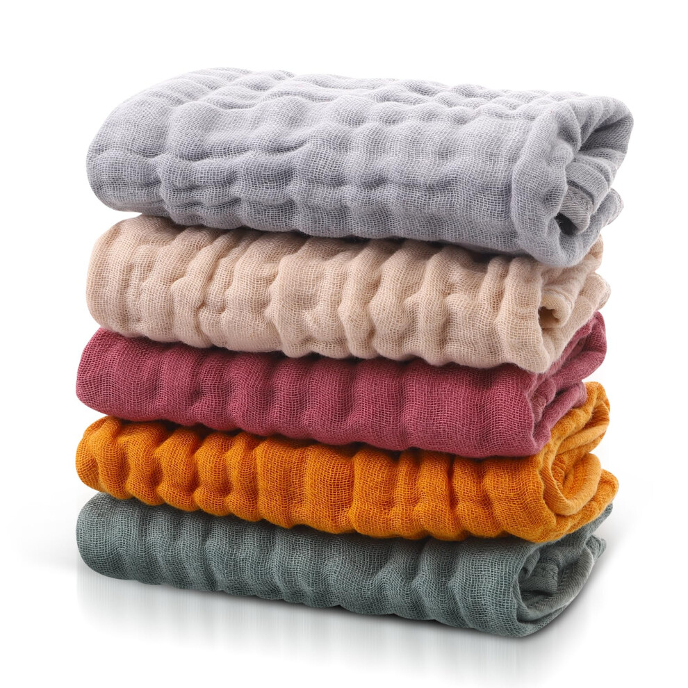 Gsrenyu 5 Pack Large Baby Muslin Squares 100% Cotton 50X25cm Muslin Cloths For Newborn, Super Soft Absorbent Face Cloths