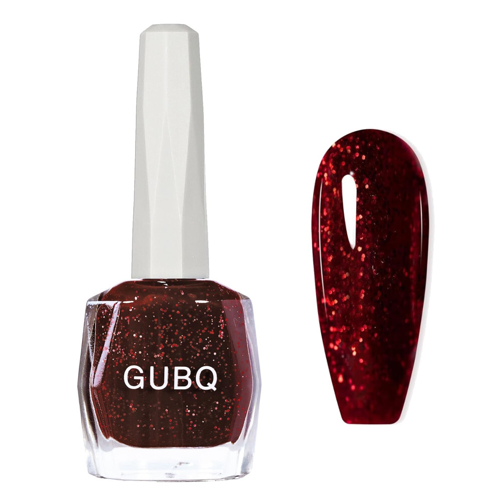 Eonfave Red Glitter Nail Polish - Wine Burgundy Varnish - Quick Drying & Long Lasting - No Need Baking & Easy To Apply