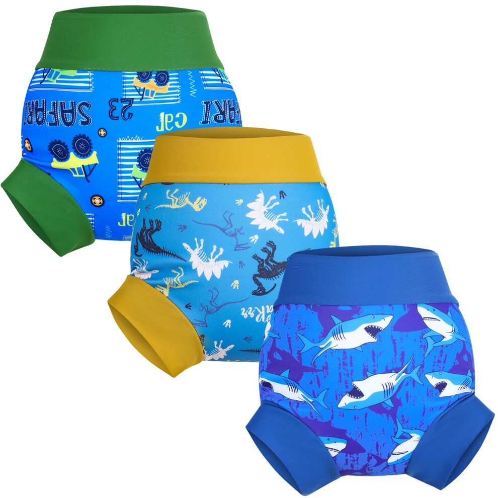 Reusable Swim Nappy, Swim Nappies For Baby And Toddlers, 3 Packs Washable Swim Nappies For Boys And Girls, 1-2 Years, Blue Flyish Direct