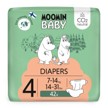Moomin Baby Eco Nappies Size 4, 7-14 kg, 42 Premium Nappies with Leak Barrier | Soft and Skin-Friendly, Breathable, Absorbent
