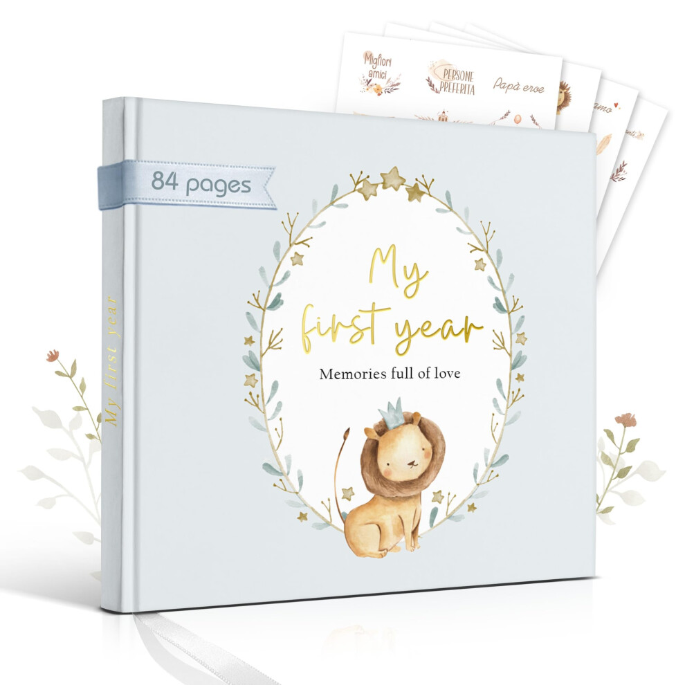 Baby Memory Book – My First Year Journal With Stickers Gender-Neutral Keepsake For Boys & Girls Thoughtful Gift For New Parents Lion Hyggartn