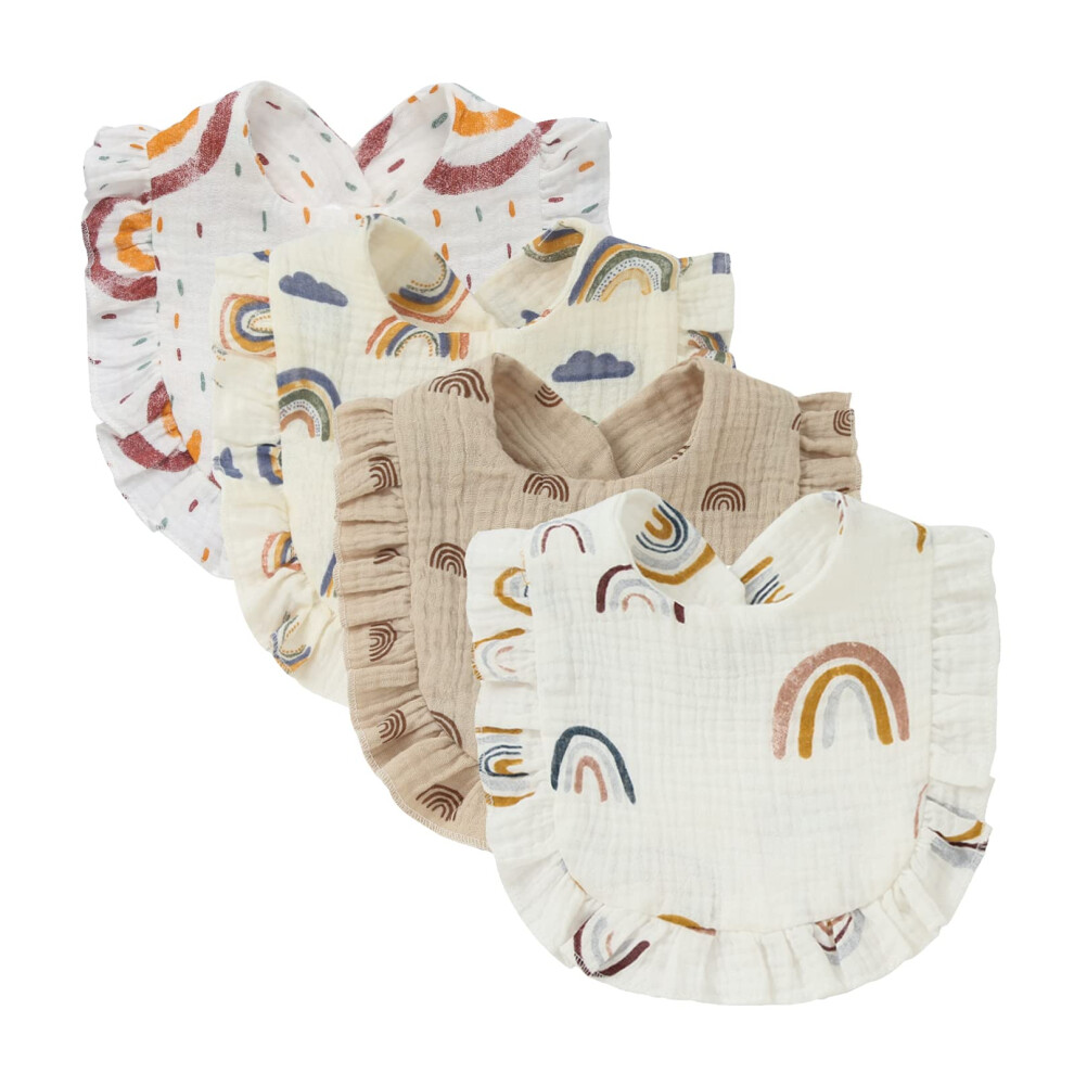 4 Pack Solid Muslin Baby Drool Bibs Set For Unisex Boys Girls Cotton Adjustable Teething Feeding Drooling Bibs (Rainbow Set) Nishine
