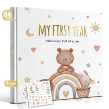 Baby Memory Book – My First Year Journal with Stickers Gender-Neutral Keepsake for Boys & Girls Thoughtful Gift for New Parents Rainbow
