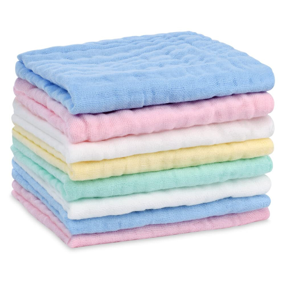 Baby Washcloths, 8Pcs Muslin Cotton Baby Towels, 25X25 Cm 6 Layers Cotton Baby Muslin Squares, Soft Baby Muslin Cloths, Absorbent & Breathable Aolso