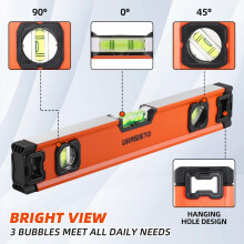 URASISTO 5-Piece Spirit Level Set, 10", 16", 24", 32", 48" Level Set with Magnetic Torpedo Level, 45/90/180Bubbles Measuring