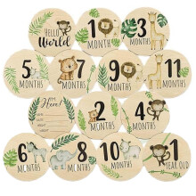 7 Pcs Baby Milestone Cards, Wooden Milestone Baby Cards, Double-Sided Wooden Monthly Newborn Welcome Signs, 10cm Round Month Baby Milestone Signs for