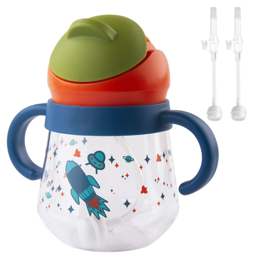 Sippy Cup For Baby 6+ Months, Weighted Straw Non-Spill Cup For Toddlers, Leak-Proof Soft Spout 260Ml, Bpa Free ( With 2 Straws) Blue Nohlerlife