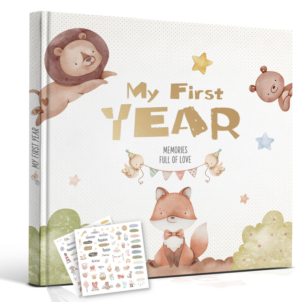 Baby Memory Book – My First Year Journal With Stickers (84 Pages) Gender-Neutral Keepsake For Boys & Girls Thoughtful Gift For New Parents Hyggartn