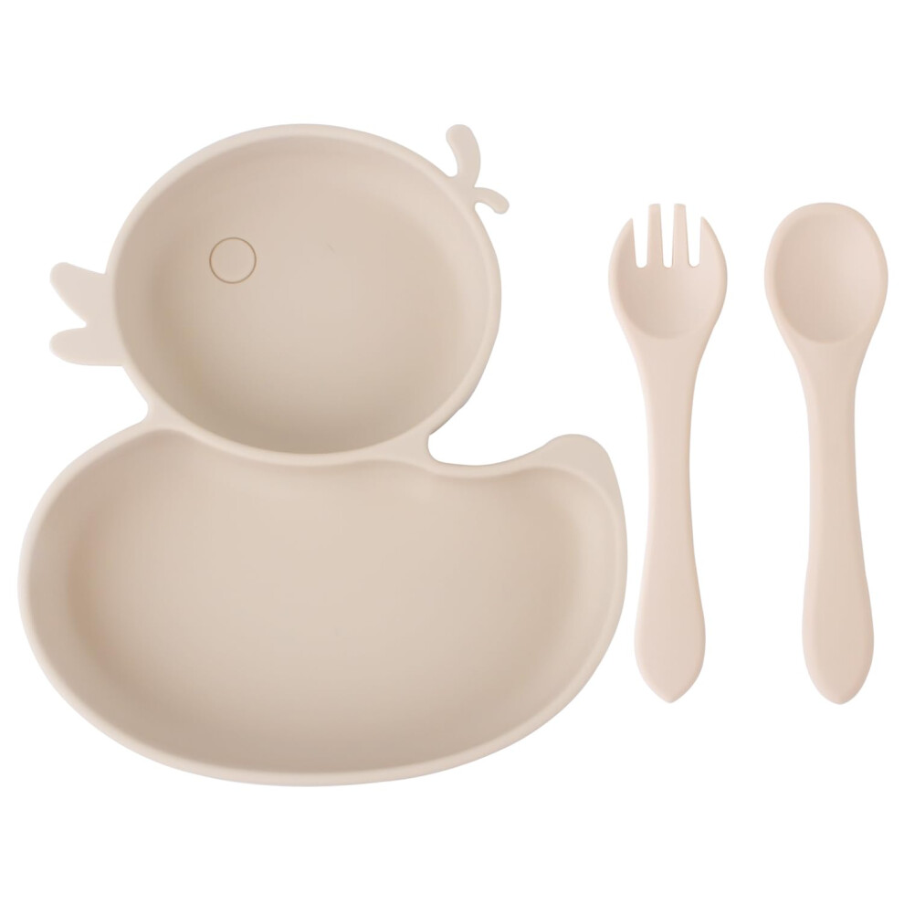 Baby Suction Plate, Silicone Suction Plate With Spoon And Fork, Non Slip Self Feeding Training Divided Weaning Plates For Baby Toddler (Beige) Beige Qshare